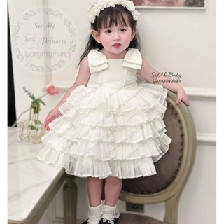 [ HÀNG THIẾT KẾ ] [Tặng cài] Váy công chúa trắng hồng siêu mềm bồng xòe cho bé