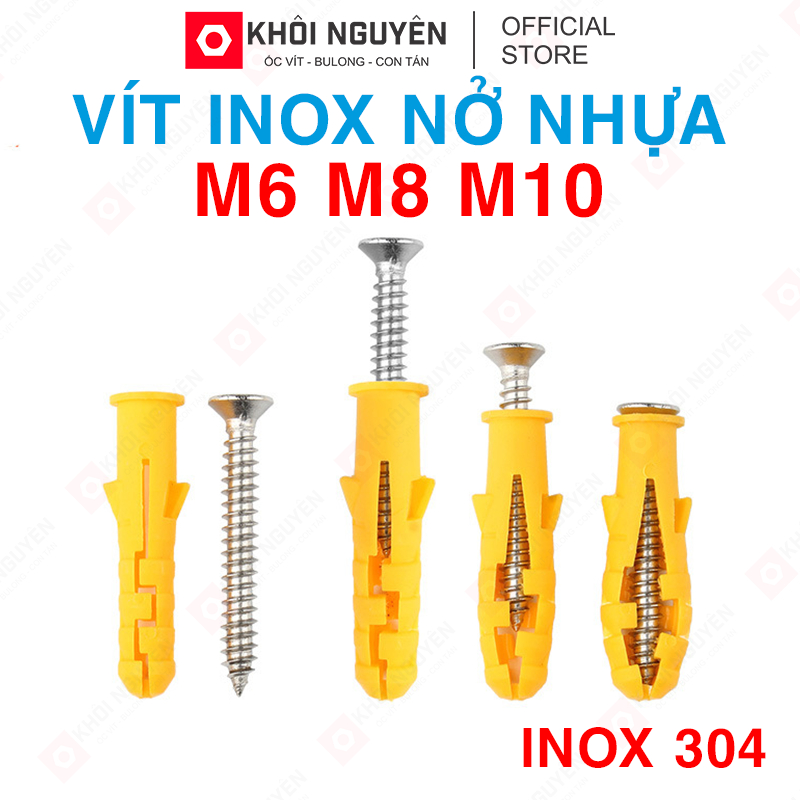 Set 10 Nở Nhựa Màu Vàng M6 M8 M10 Kèm Vít Inox 304 | Vít Inox Nở Chắc ...