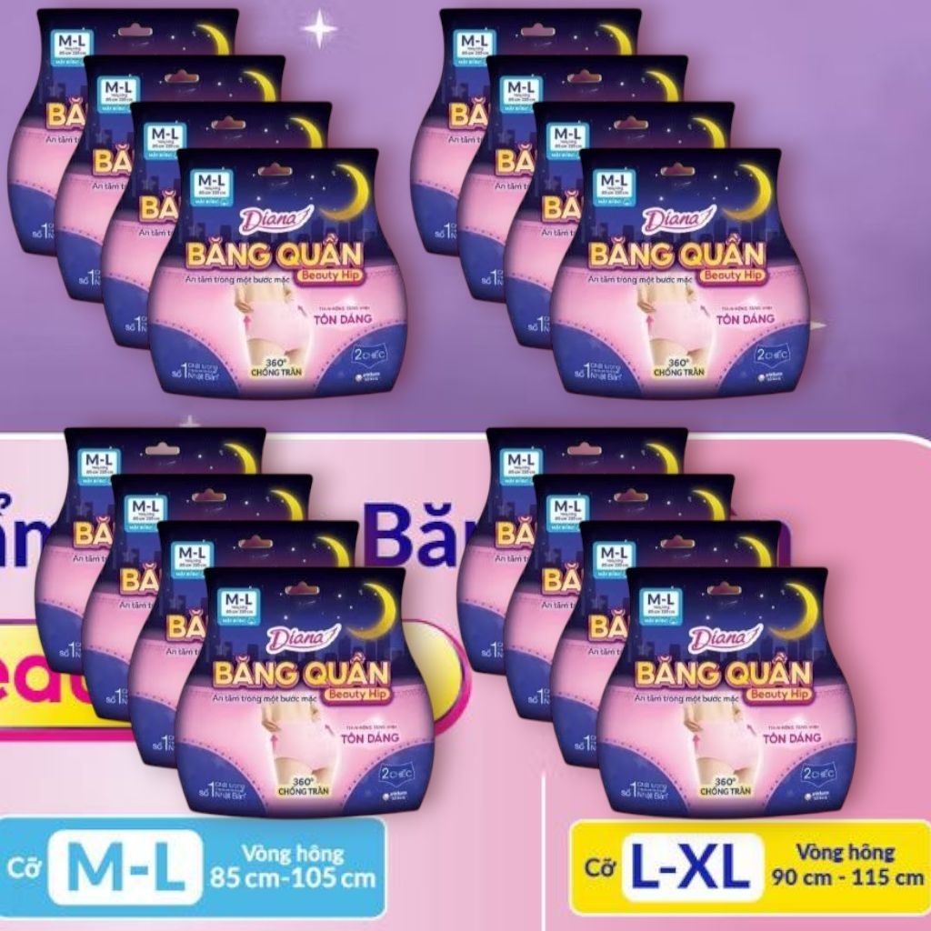 combo 16 gói băng vệ sinh dạng quần Diana Beauty hip 2 chiếc /gói SM/ML