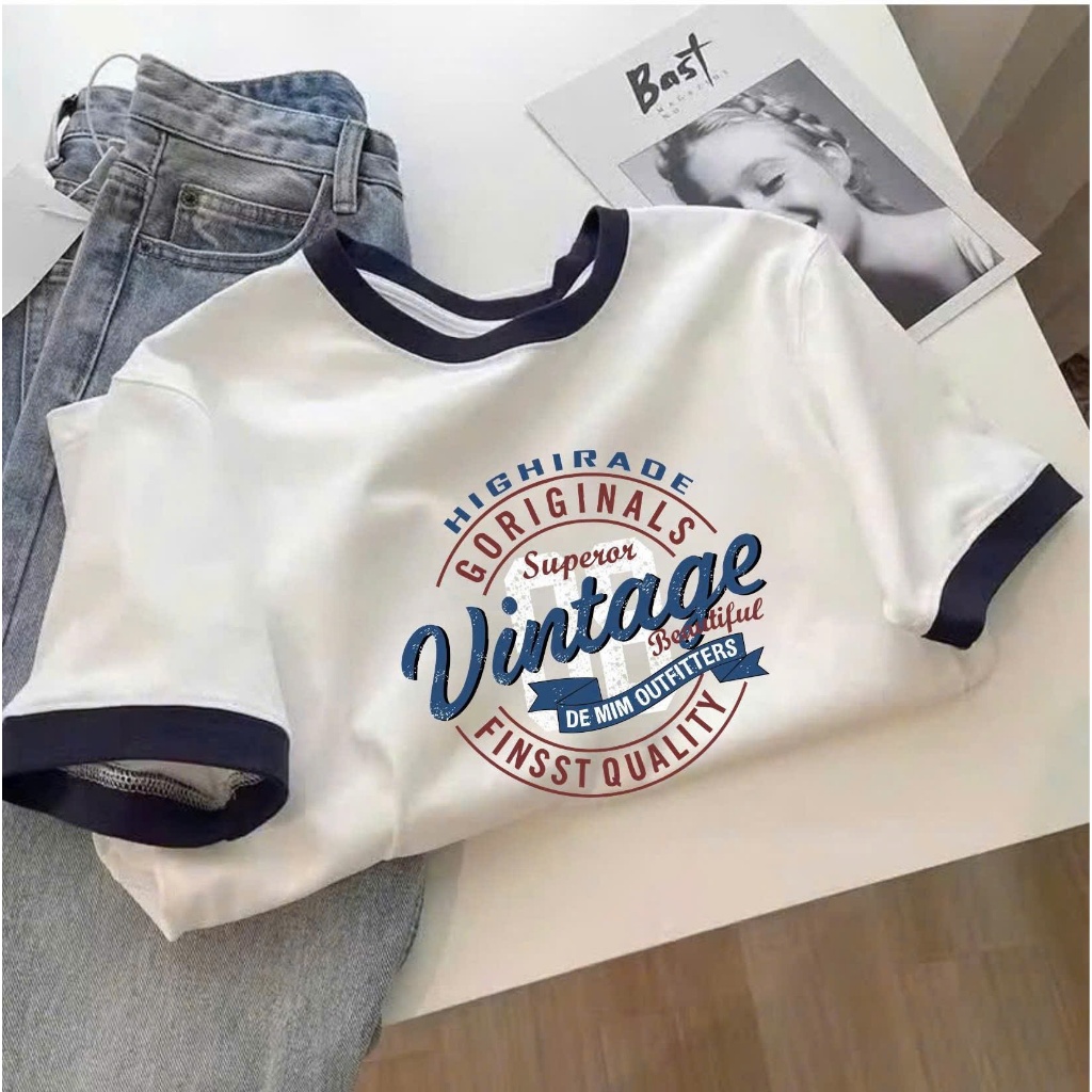 Áo thun nữ ngắn tay bo viền JULY FASHION, Áo phông bo viền in hình, Chất thun Cotton dày dặn mát mẻ, thấm mồ hôi
