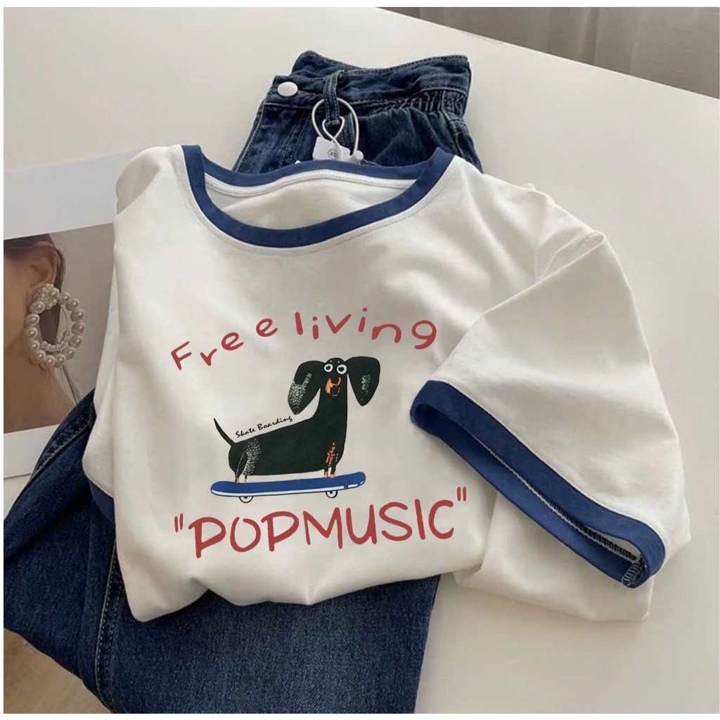 Áo thun nữ ngắn tay bo viền JULY FASHION, Áo phông bo viền in hình, Chất thun Cotton dày dặn mát mẻ, thấm mồ hôi