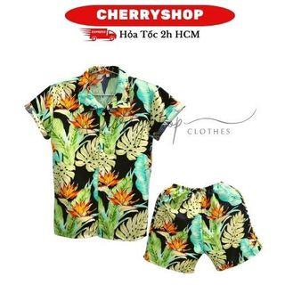 Đồ bộ đồ đi biển họa tiết hoa lá tươi sáng chất vải kate mềm mại đủ size từ 6kg đến 120k