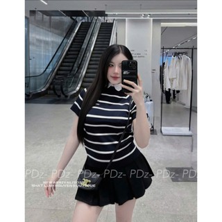 Áo Len Ngắn Tay Miumiu Kẻ Ngang Cổ Tròn Basic QCCC Cao Cấp