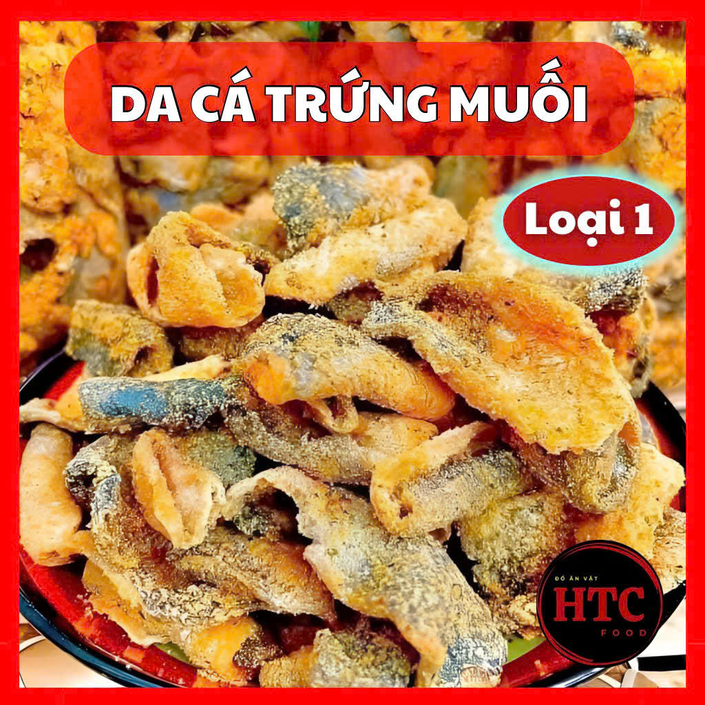 Da cá hồi sốt trứng muối Singapore loại 1 cực ngon, da cá sấy giòn rụm thơm béo, đồ ăn vặt HTC Food
