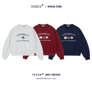 Áo nỉ sweater form boxy thêu hoạ tiết bánh kem chất nỉ bông dày TOSUN S31