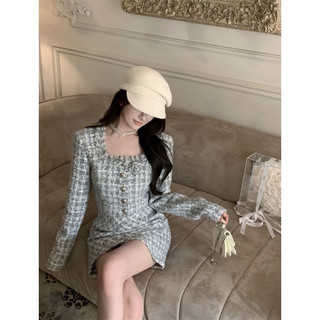 Set áo khoác dạ tweet cổ vuông tua rua form croptop kết hợp chân váy chữ A dáng ngắn phong cách tiểu thư