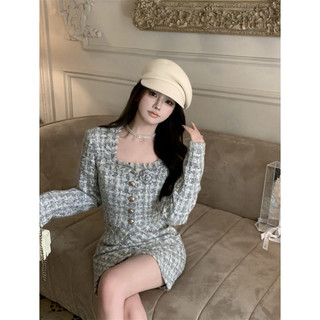 Set áo khoác dạ tweet cổ vuông tua rua form croptop kết hợp chân váy chữ A dáng ngắn phong cách tiểu thư
