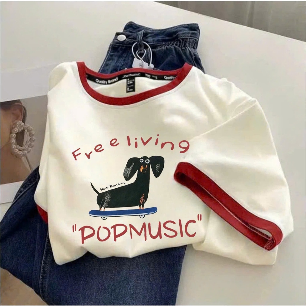 Áo thun nữ ngắn tay bo viền JULY FASHION, Áo phông bo viền in hình, Chất thun Cotton dày dặn mát mẻ, thấm mồ hôi