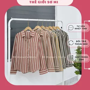 Áo Sơ Mi Kẻ Sọc Có Thêu Ngựa Form Rộng Mặc Thoải Mái Xinh