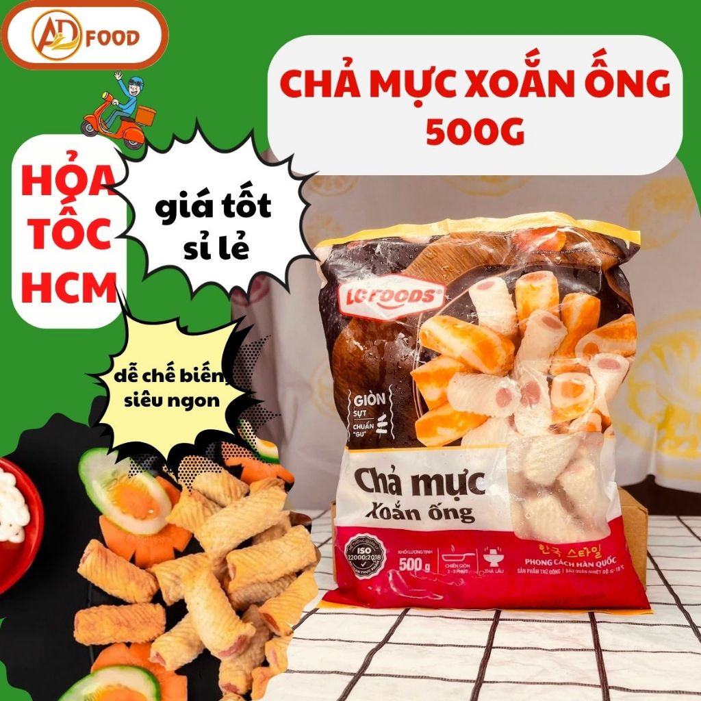 ( Hoả tốc HCM ) CHẢ MỰC XOẮN ỐNG 500G-Vị ngọt tự nhiên từ mực tươi, dai nhẹ