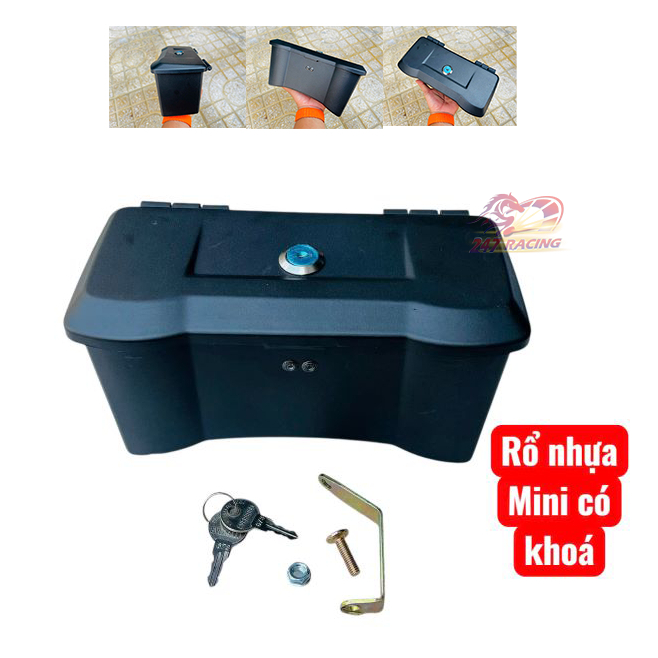 thùng rổ đựng đồ xe máy Mini có nắp và Khóa gắn được nhiều loại xe Exciter Winner Wave Dream sirius nhựa ABS hàng