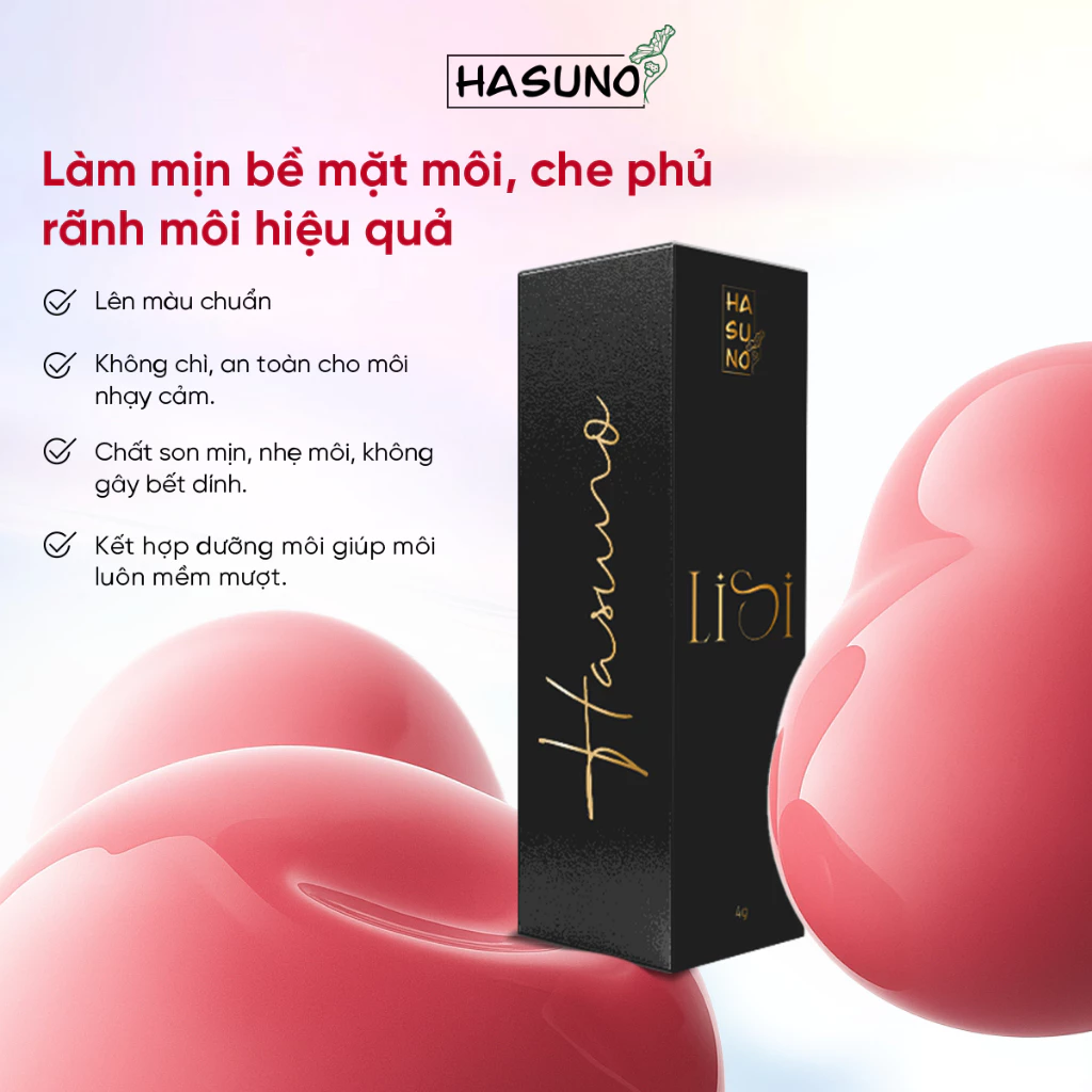 Son lisi làm mềm, mịn bề mặt môi, che phủ rảnh môi tốt