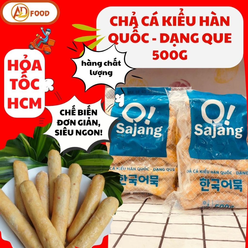 ( Hoả tốc HCM ) CHẢ CÁ KIỂU HÀN QUỐC - DẠNG QUE 500G-Phù hợp cho món lẩu Hàn, canh chả cá, xiên que ăn vặt.