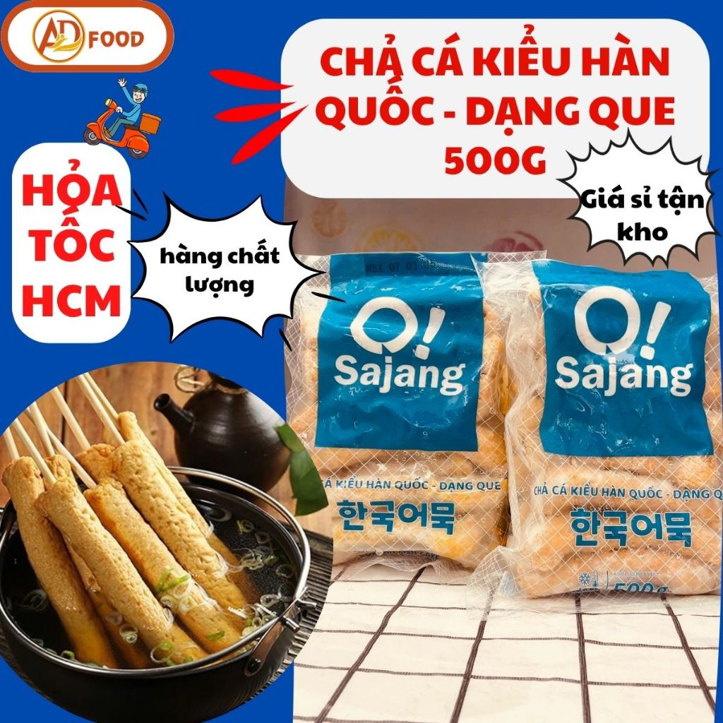 ( Hoả tốc HCM ) CHẢ CÁ KIỂU HÀN QUỐC - DẠNG QUE 500G-Phù hợp cho món lẩu Hàn, canh chả cá, xiên que ăn vặt.