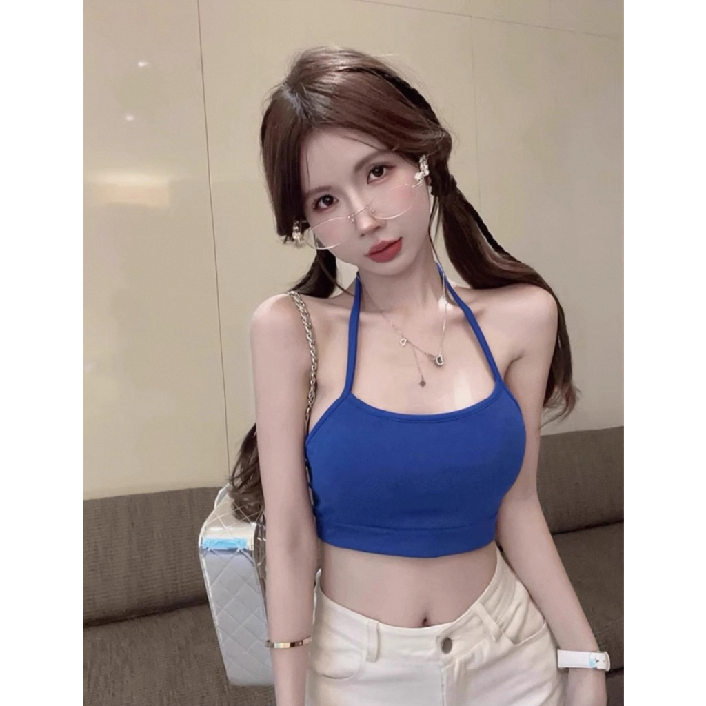 [CÓ SẮN MÚT] Áo Hai Dây Croptop Cổ Yếm RANSHI Áo Bra Dây Mảnh Ôm Dáng Basic Chất Thun Tăm Lạnh - RA321