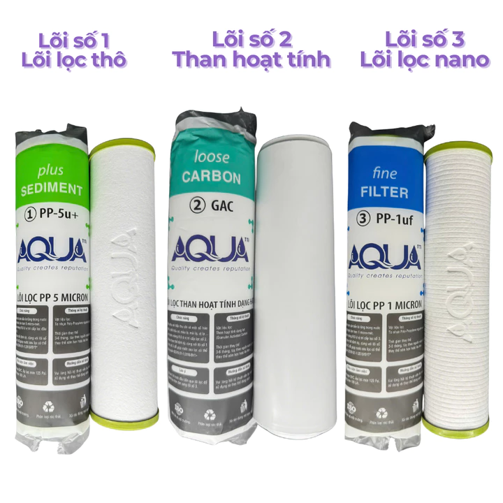 Bộ 3 lõi lọc nước AQUA số 1-2-3 cho máy lọc nước RO, bộ quả lọc nước máy lọc nước aqua – 5