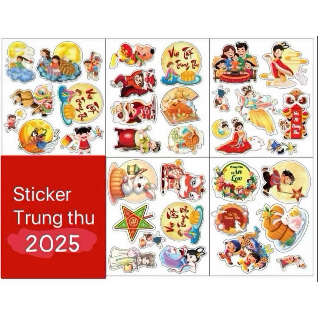 ( Sét 100c) sticker Trung Thu ( dùng keo nến ) trang trí nhiều mẫu cute ...