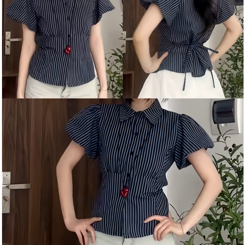 Áo sơ mi kẻ sọc tay bồng chiết eo dễ phối đồ MUZA  A44