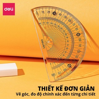 Thước Đo Độ Deli Nhựa PS Trong Suốt Dụng Cụ Học Tập Chuyên Dụng Tỷ Lệ Đo Chính Xác Siêu Bền