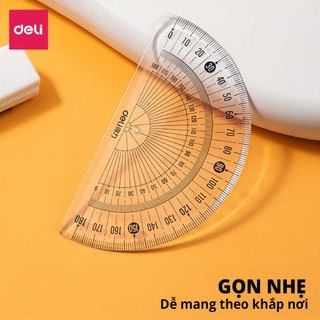Thước Đo Độ Deli Nhựa PS Trong Suốt Dụng Cụ Học Tập Chuyên Dụng Tỷ Lệ Đo Chính Xác Siêu Bền