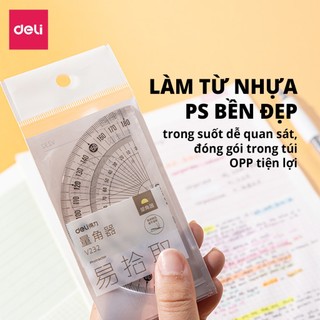 Thước Đo Độ Deli Nhựa PS Trong Suốt Dụng Cụ Học Tập Chuyên Dụng Tỷ Lệ Đo Chính Xác Siêu Bền