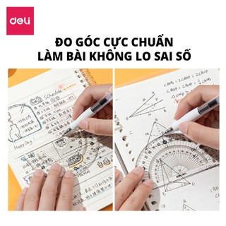 Thước Đo Độ Deli Nhựa PS Trong Suốt Dụng Cụ Học Tập Chuyên Dụng Tỷ Lệ Đo Chính Xác Siêu Bền
