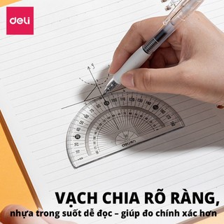 Thước Đo Độ Deli Nhựa PS Trong Suốt Dụng Cụ Học Tập Chuyên Dụng Tỷ Lệ Đo Chính Xác Siêu Bền