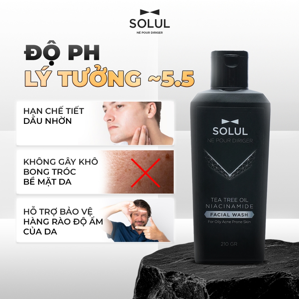 Sữa Rửa Mặt Cho Nam SOLUL Niacinamide 210gr – Kiểm Soát Dầu, Làm Sạch Sâu, Hỗ Trợ Ngừa Mụn