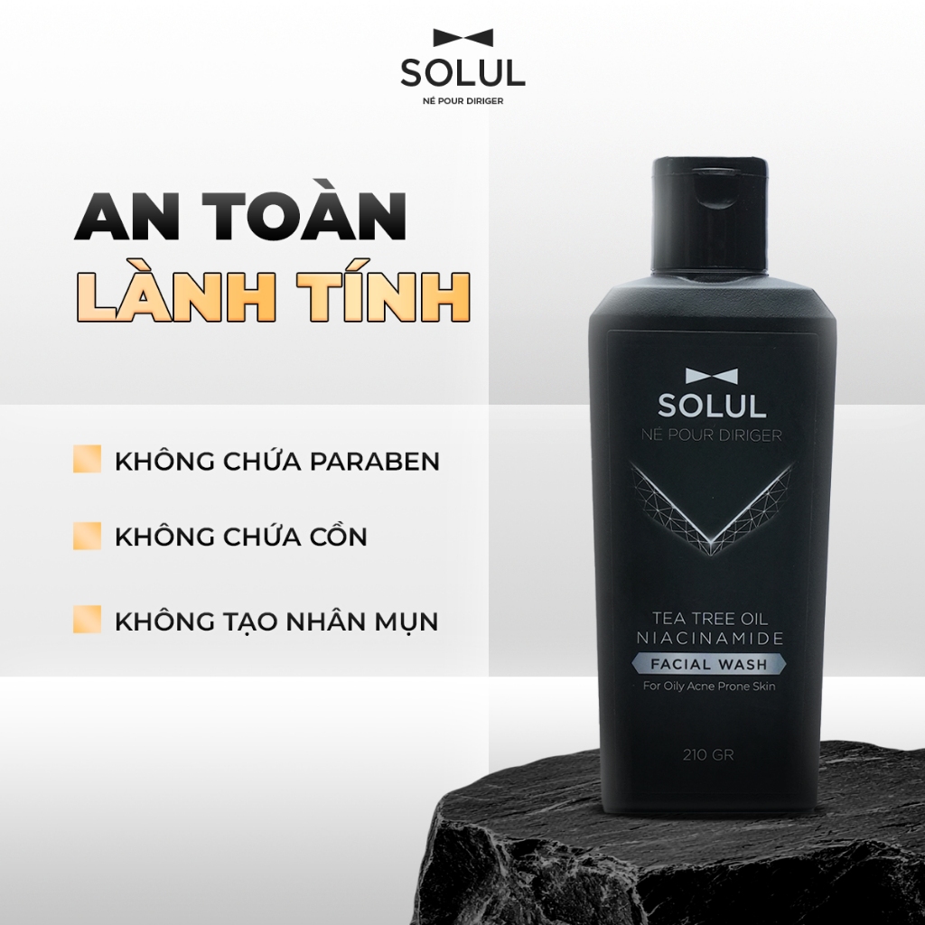 Sữa Rửa Mặt Cho Nam SOLUL Niacinamide 210gr – Kiểm Soát Dầu, Làm Sạch Sâu, Hỗ Trợ Ngừa Mụn