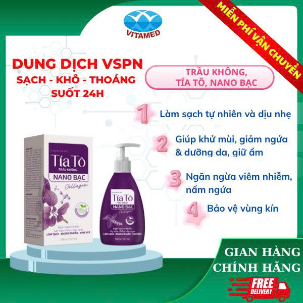 Dung Dịch Vệ Sinh Phụ Nữ Tía Tô, Nano Bạc, Collagen Chai 150ML [ Tím Tam Giác ] Mã 1