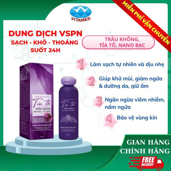 Dung Dịch Vệ Sinh Tía Tô, Trầu Không, Nano Bạc Chai Cao 150ML [ Tím Tròn ] Mã 1