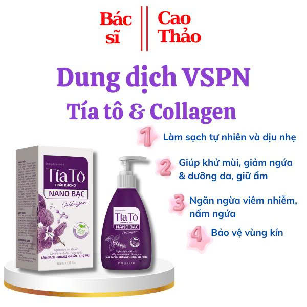 Dung Dịch Vệ Sinh Phụ Nữ Tía Tô, Nano Bạc, Collagen Chai 150ML [ Tím Tam Giác ] Mã 1