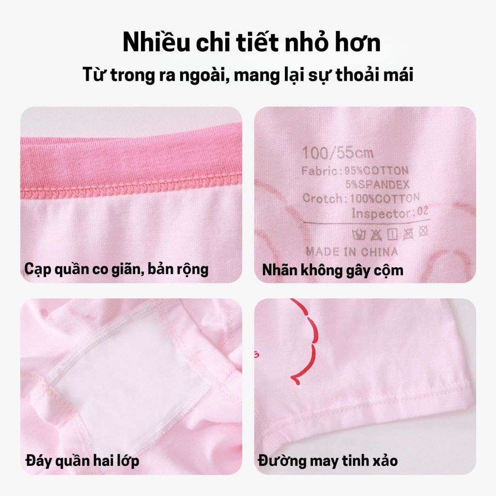 Combo 4 Quần Chíp Cho Bé Gái Màu Hồng Cho Bé Gái Hình Cute Chất Liệu Thun Mát Mềm Mại Thoáng Khí