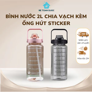 Bình Nước 2 Lít Cao Cấp Thể Thao Có Tay Cầm Tiện Lợi Có Vạch Chia Giờ Giấc