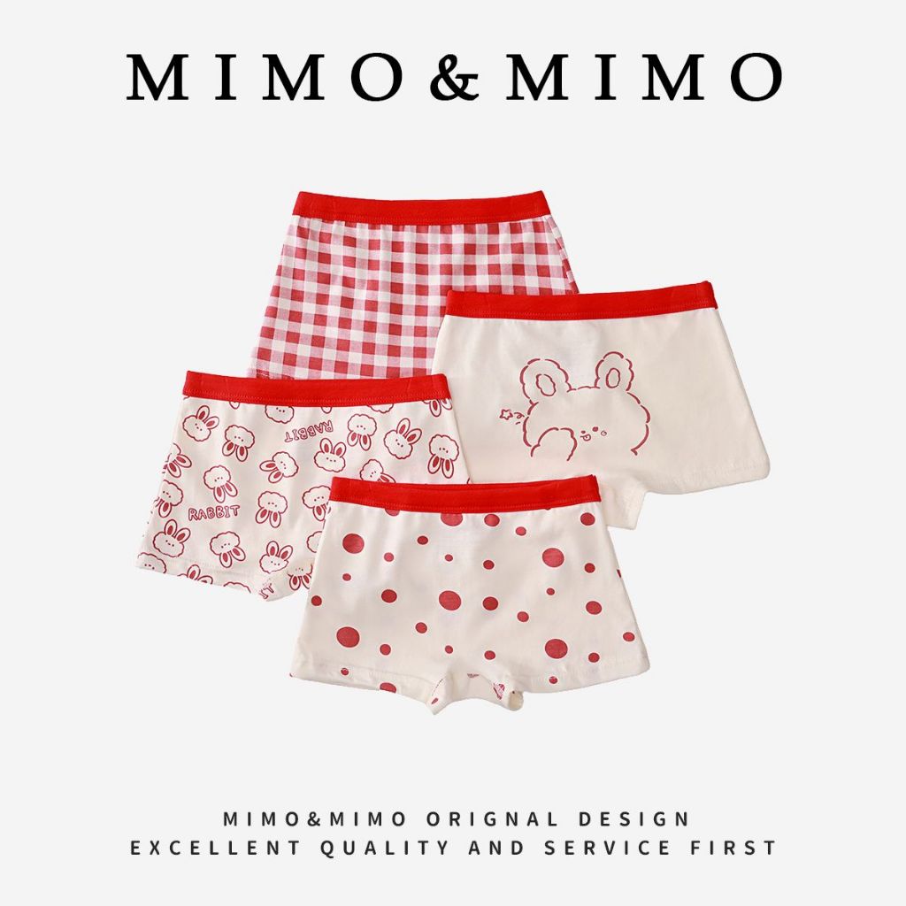 Set 4 Quần Lót Cho Bé Gái Loại A Chất Liệu Cotton Kháng Khuẩn Họa Tiết Màu Đỏ Dễ Thương Mềm Mại