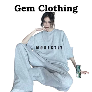 Set bộ thể thao MODESTIY nam nữ unisex áo phông mix quần suông dài sọc basic dáng rộng
