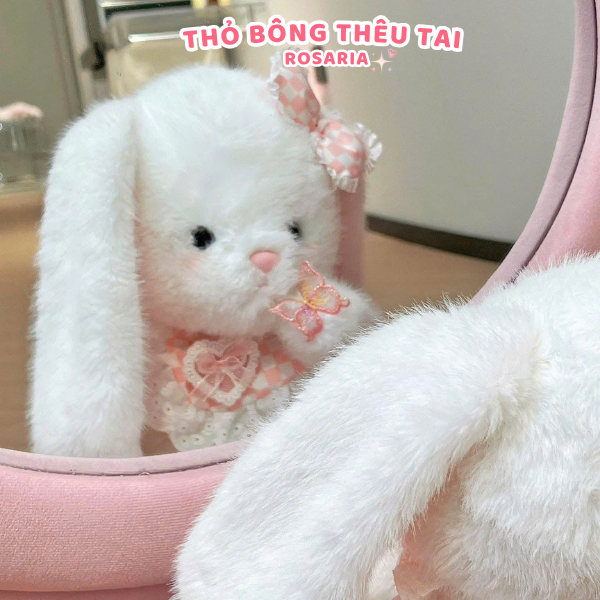 Gấu Bông Thỏ Trắng Tai Dài Butter Thêu Tai Theo Yêu Cầu - Quà tặng trẻ em, sinh nhật, người yêu - Gấu Bông Xinh Rosaria