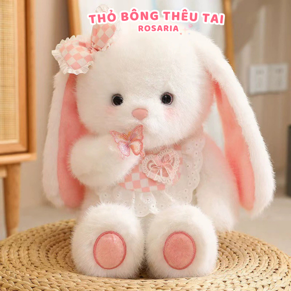 Gấu Bông Thỏ Trắng Tai Dài Butter Thêu Tai Theo Yêu Cầu - Quà tặng trẻ em, sinh nhật, người yêu - Gấu Bông Xinh Rosaria
