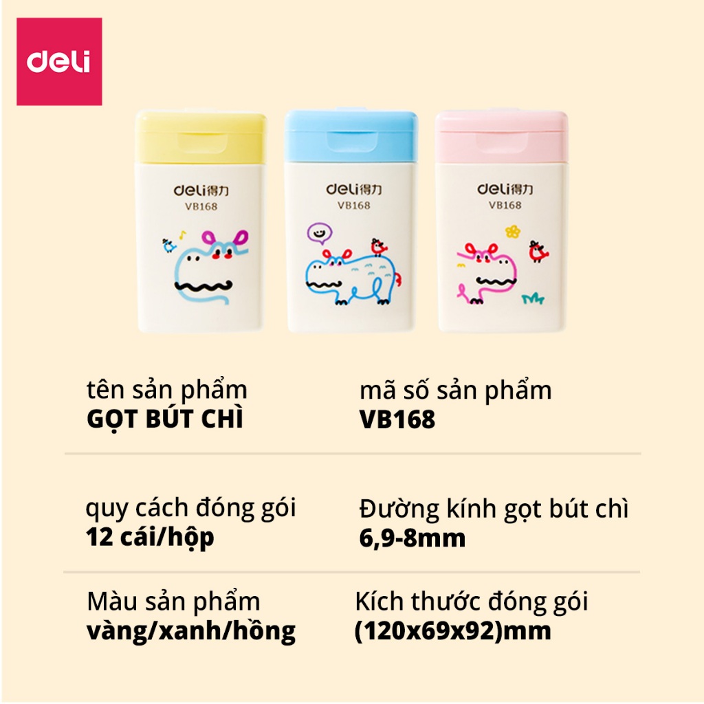 Gọt Chì Deli Chuốt Bút Chì Thiết Kế Mix Màu Dễ Thương Nhỏ Gọn Lưỡi Sắc Bén Không Gỉ An Toàn Cho Bé