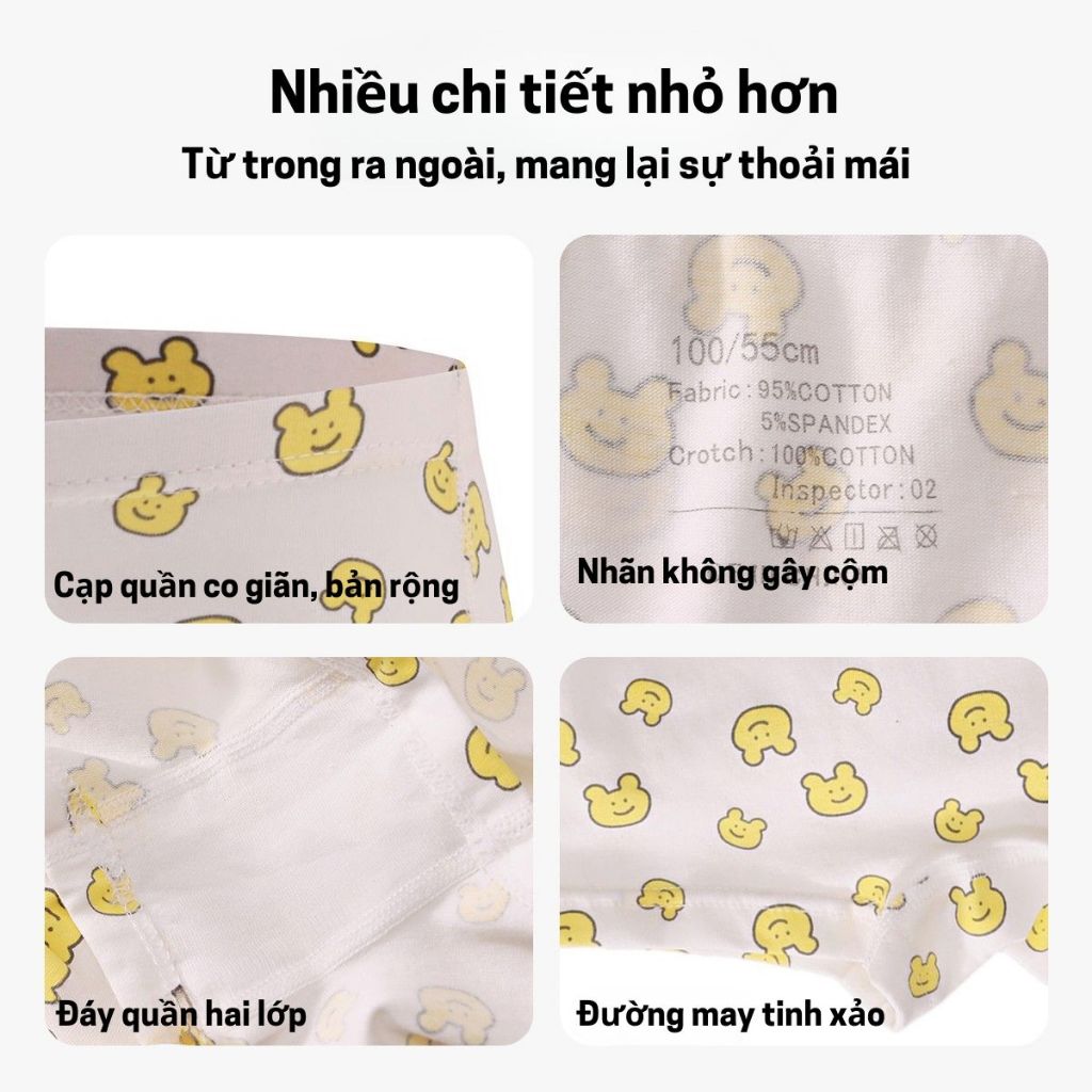 Set 4 Chiếc Quần Lót Cho Bé Gái Họa Tiết Màu Vàng Dễ Thương Chất Liệu Cotton Mềm Mại