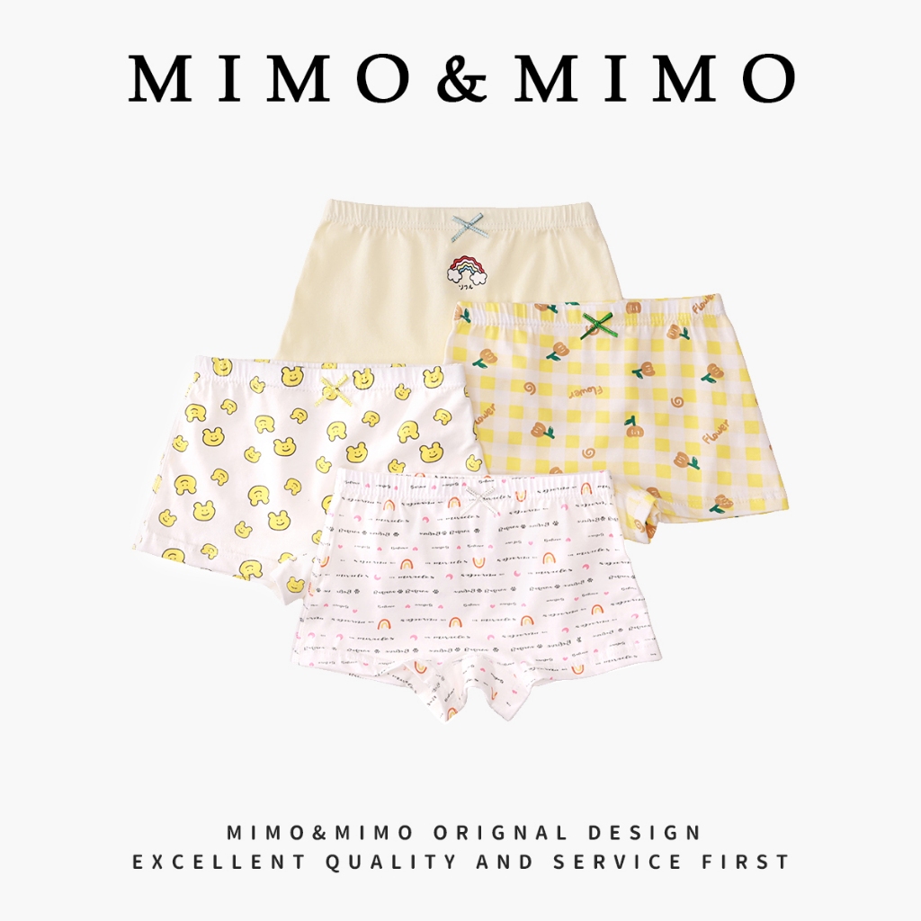 Set 4 Chiếc Quần Lót Cho Bé Gái Họa Tiết Màu Vàng Dễ Thương Chất Liệu Cotton Mềm Mại