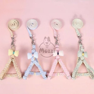 Dây dắt yếm ngực DoHa gắn nơ cotton cho chó mèo