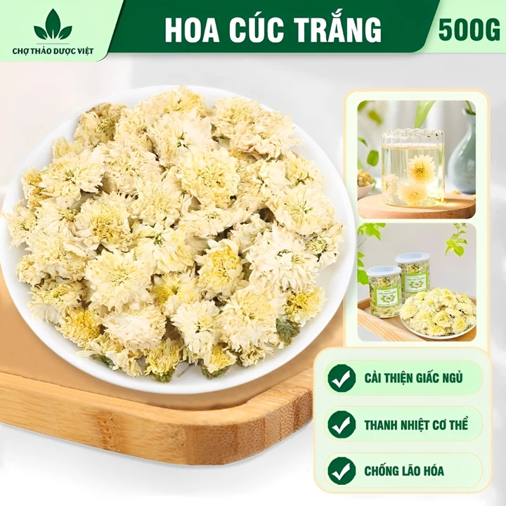 Hoa cúc trắng 500g, trà hoa cúc khô, nguyên bông trắng đẹp, trà bạch cúc, tốt cho sức khoẻ