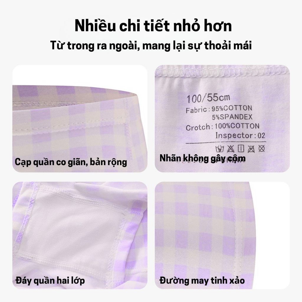 Combo 4 Quần Lót Bé Gái, Quần Chip Bé Gái Chất Liệu Cotton Mềm Mịn Co Giãn Thoáng Mát