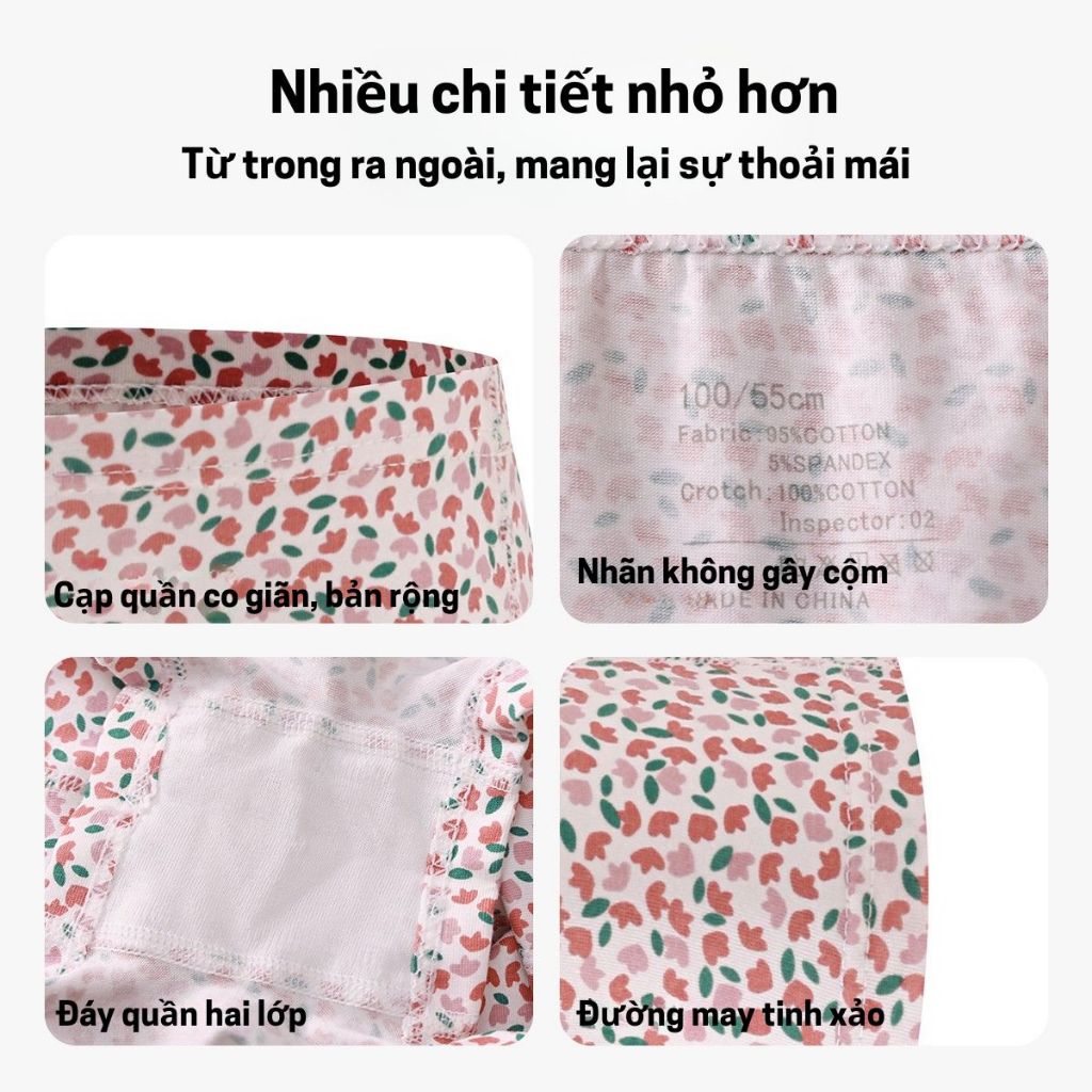 Combo 4 Quần Lót Cho Bé Gái Họa Tiết Hoa Nhí Chất Liệu Cotton Thoáng Khí