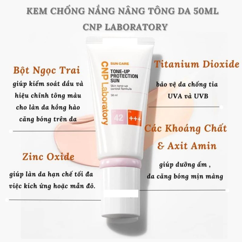 Kem Chống Nắng Nâng Tone Hồng Tự Nhiên Cho Mọi Loại Da CNP Laboratory Tone-Up Protection Sun SPF42++ 31m/50ml (Nobox)