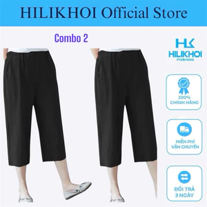COMBO 2 Quần lửng nữ mặc nhà HILIKHOI, vải đũi lụa, không nhăn không xù không phai màu HILIKHOISTORE