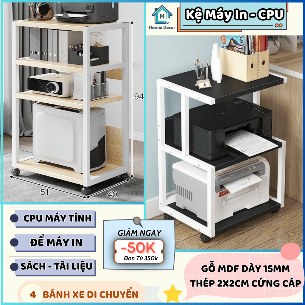 Kệ đa năng để case cpu máy tính, máy in tài liệu, kệ nhà bếp bánh xe ...