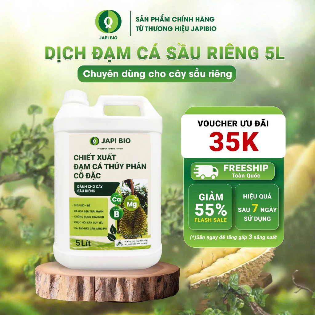 Phân Bón Hữu Cơ JapiBio 5L – Đạm Cá Cô Đặc Cho Sầu Riêng – Kích Rễ, Bật Chồi, Ra Hoa, Đậu Trái