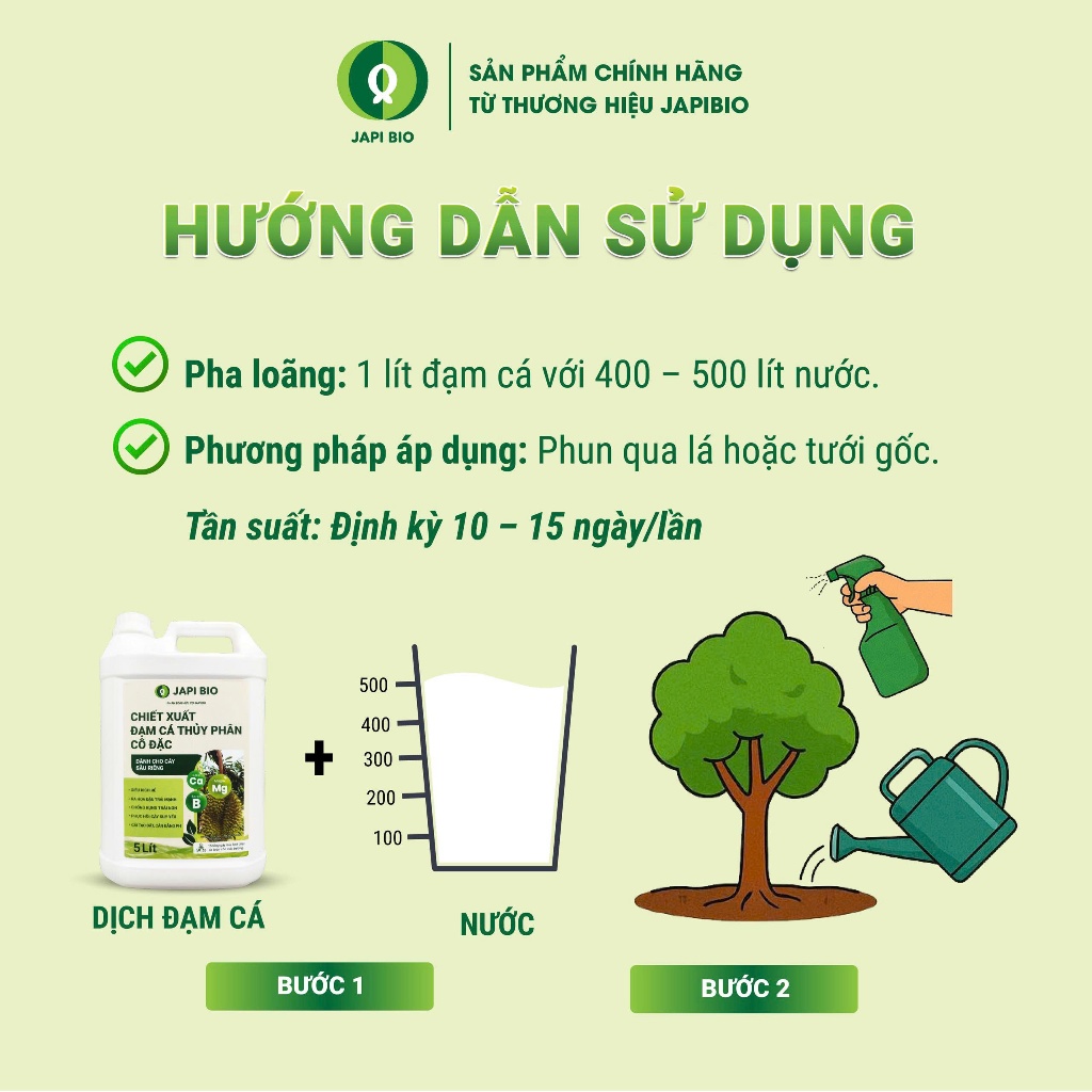 Phân Bón Hữu Cơ JapiBio 5L – Đạm Cá Cô Đặc Cho Sầu Riêng – Kích Rễ, Bật Chồi, Ra Hoa, Đậu Trái